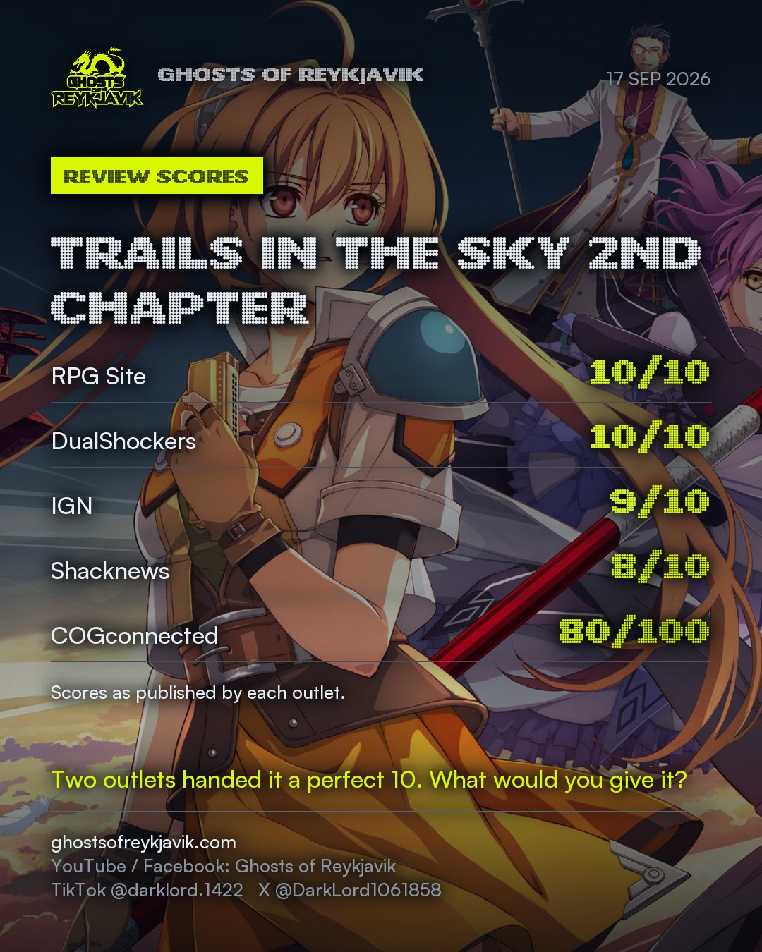 Trails in the Sky 2nd Chapter: the review scores.